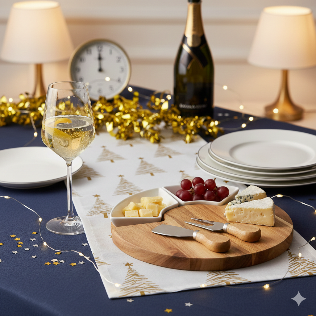 Krájacia doštička na syr na slávnostne prestretom stole