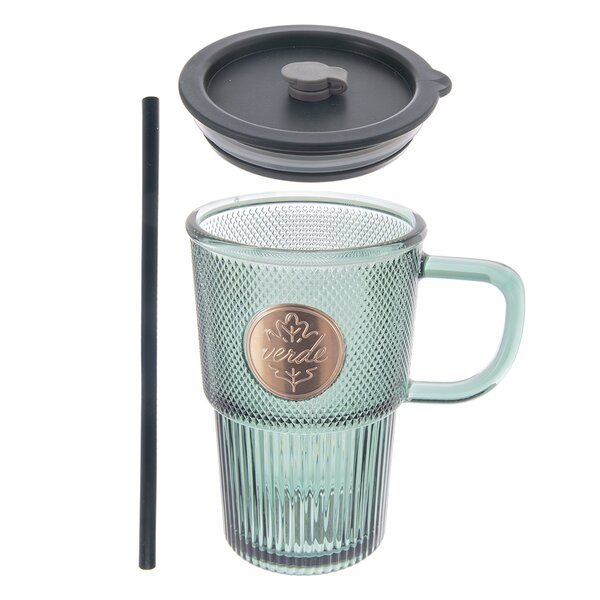 Hrnček s viečkom a slamkou VERDE 0,46 l