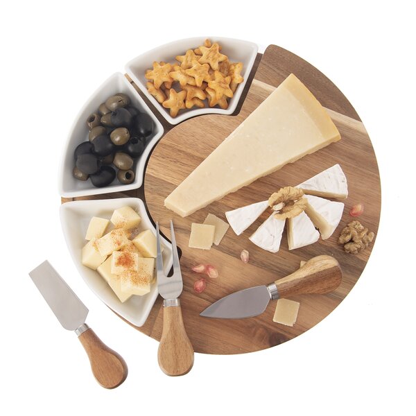 Doska na krájanie s krájačmi na syr a miskami pr. 28 cm