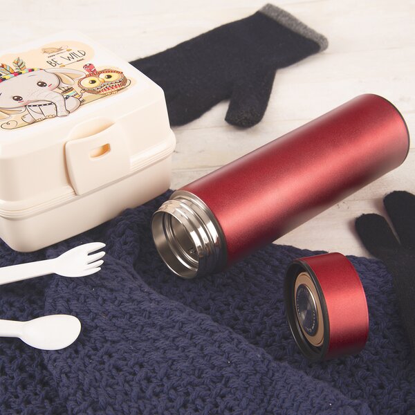 Termoska s teplomerom 0,45 l červená