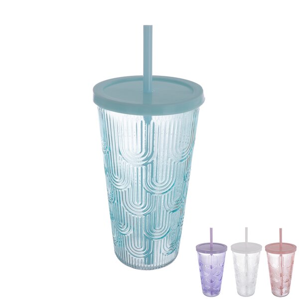 Pohár s viečkom a slamkou 0,48 l 1 ks