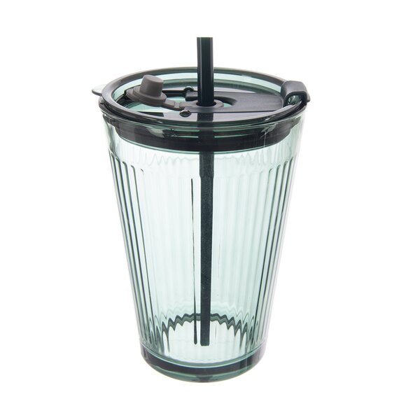 Pohár s viečkom a slamkou VERDE 0,46 l, 1 ks