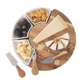 Doska na krájanie s krájačmi na syr a miskami pr. 28 cm